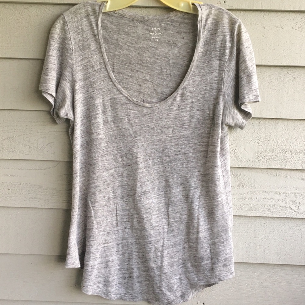 J. Crew Gray Linen Scoop Neck Top